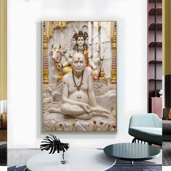 Swami Samarth Glass Finish Vertical Wall Art