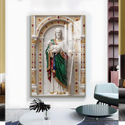 DIvine God jesus Glass Finish Vertical Wall Art