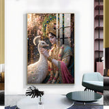 Shree Krishna With Peacock Glass Finish Vertical Wall Art