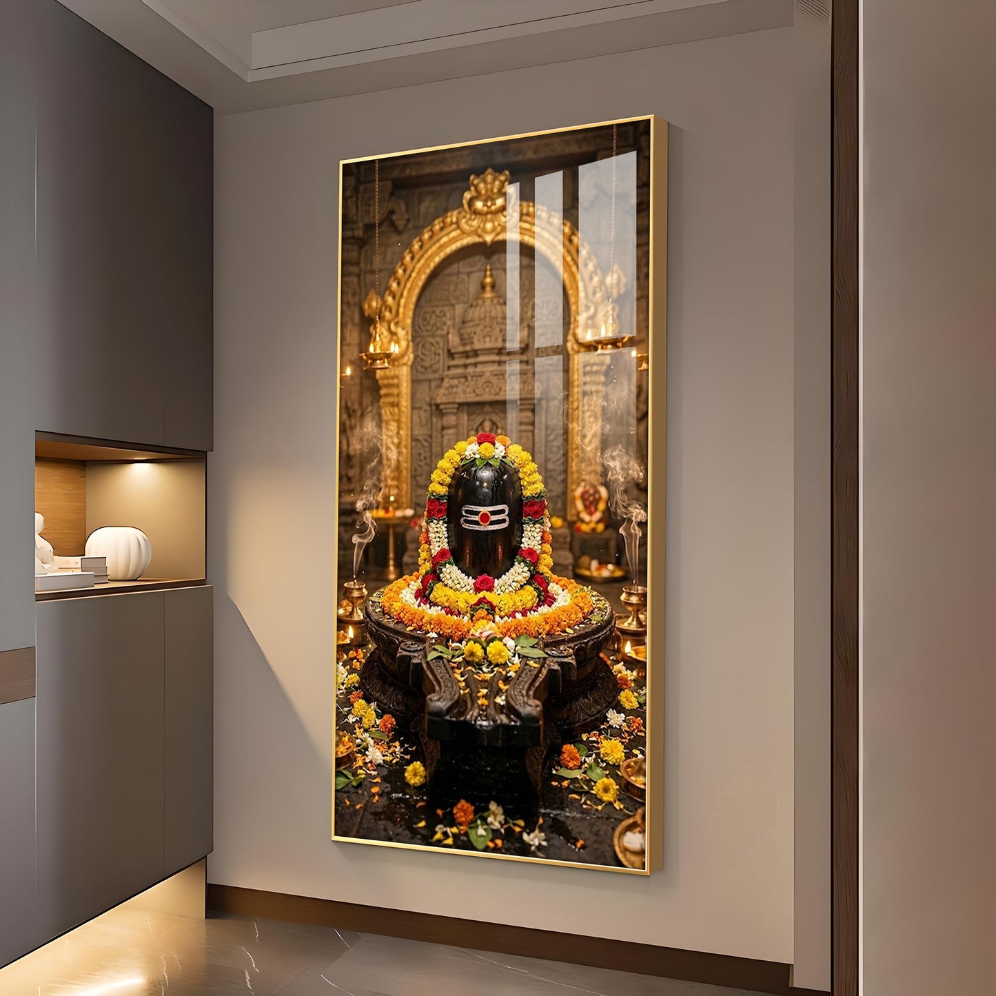Shivling Mahakaleshwar Glass Finish Vertical Wall Art