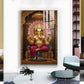 Lord Ganesha With Intricate Floral Glass Finish Vertical Wall Art