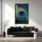 Peacock Feather With Water Drops Glass Finish Vertical Wall Art