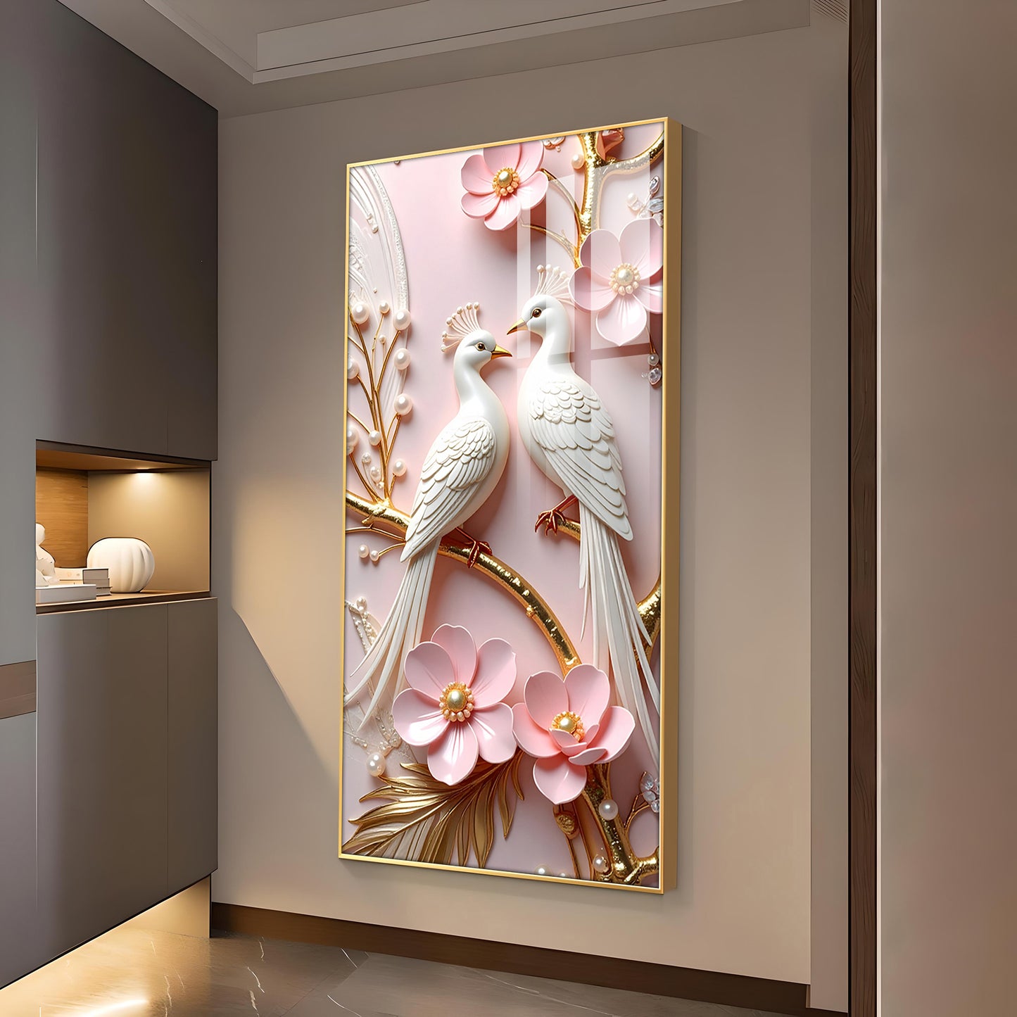 Pink Paradise Pair Glass Finish Vertical Wall Art