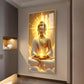 Golden Serenity Buddha Glass Finish Vertical Wall Art