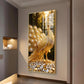 Golden Peacock Glass Finish Vertical Wall Art
