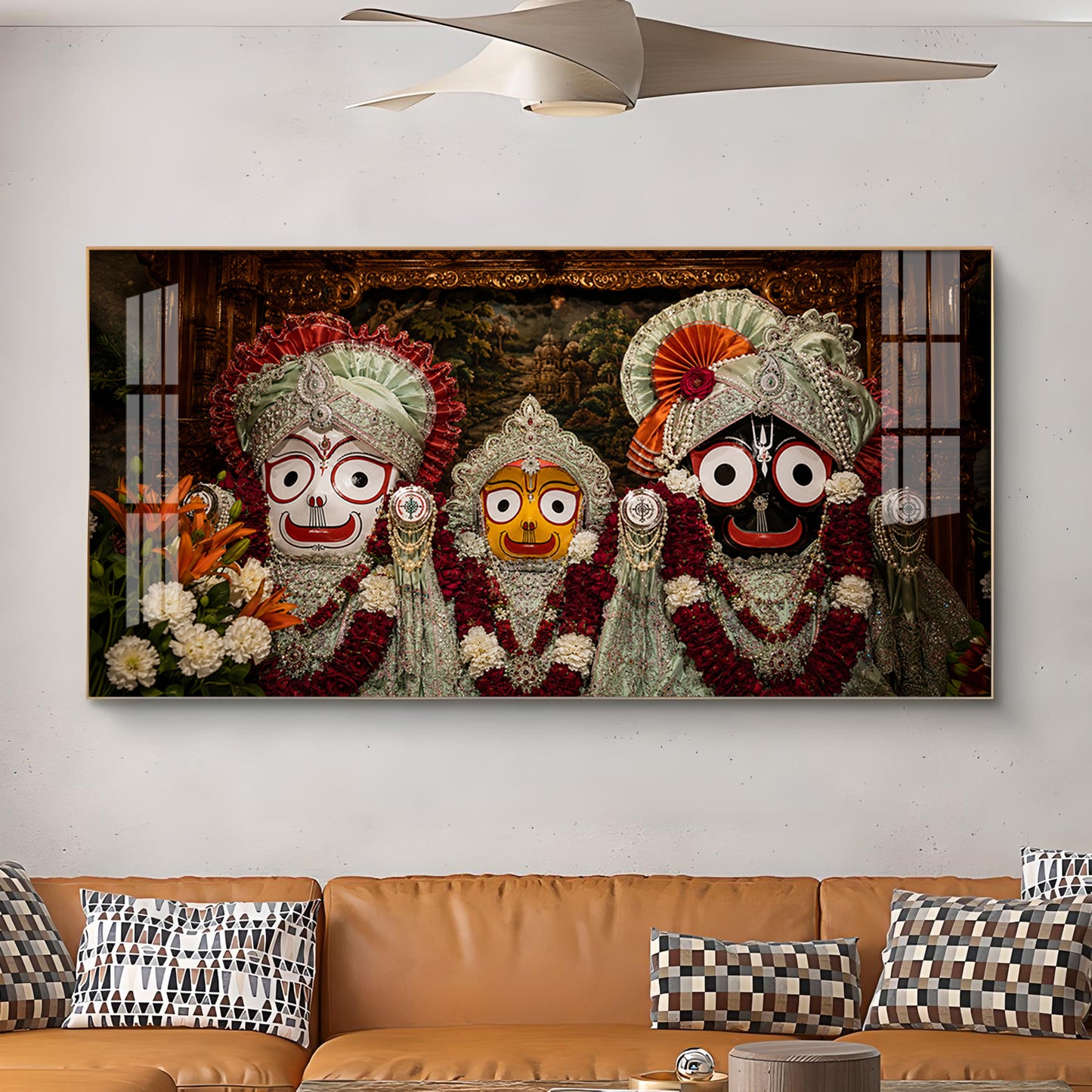 Lord Jagannath, Balabhadra, & Subhadra Glass Finish Horizontal Wall Art
