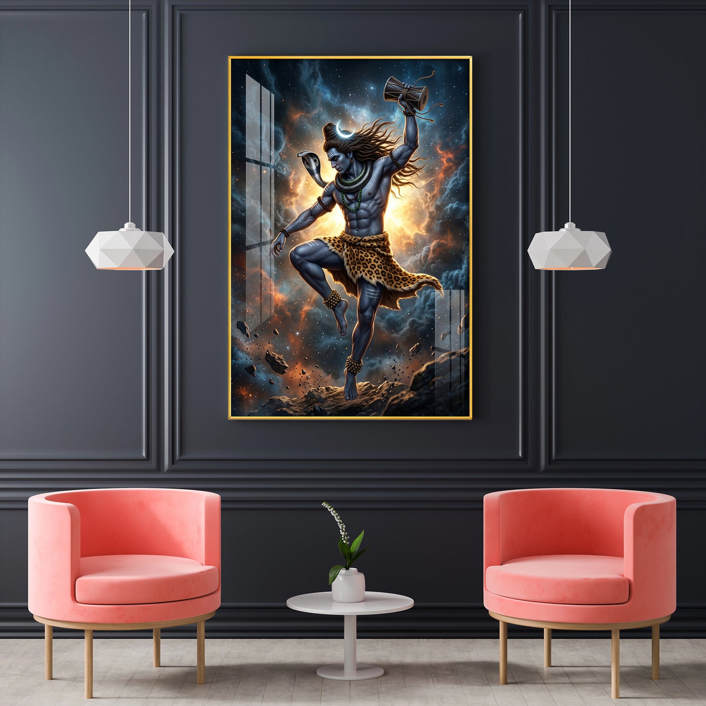 Mahadev In His Tandava Pose Glass Finish Vertical Wall Art