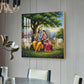 Radha Krishna With Cow Glass Finish Square Wall Art