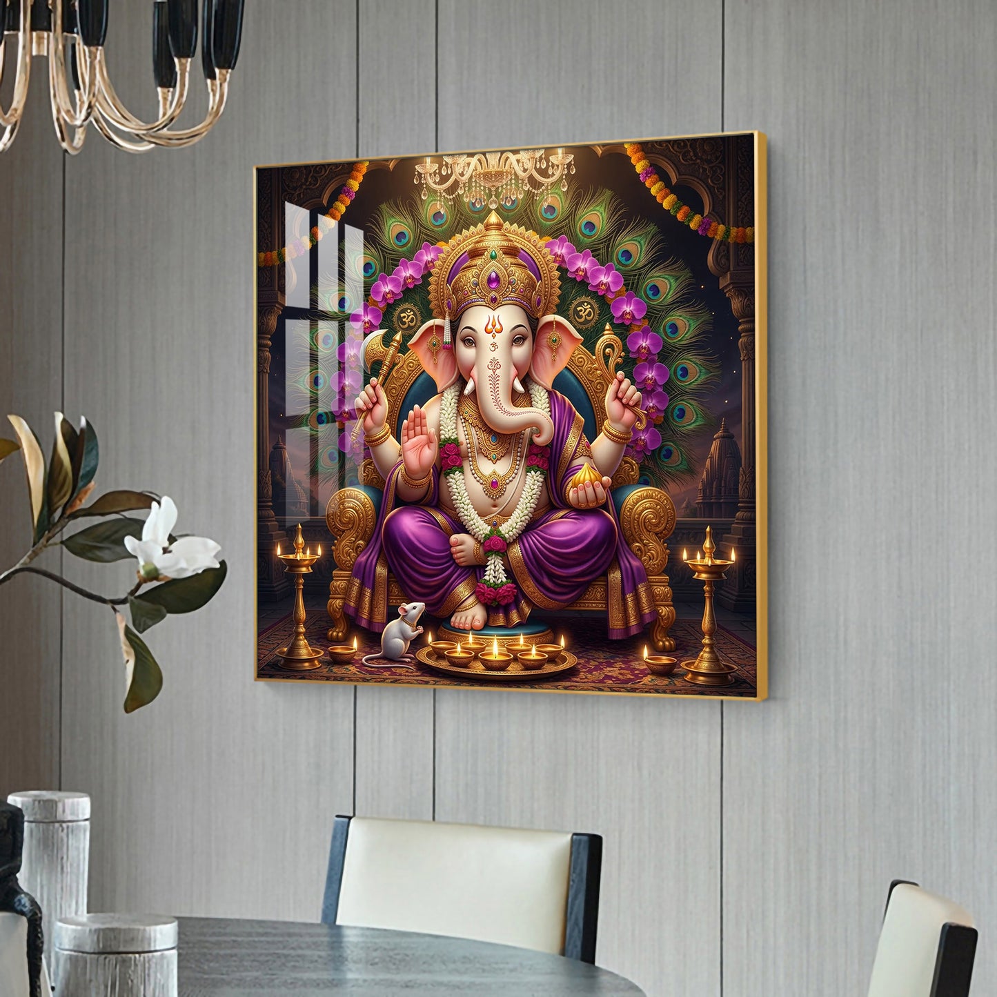 Shree Ganesha ji Glass Finish Square Wall Art