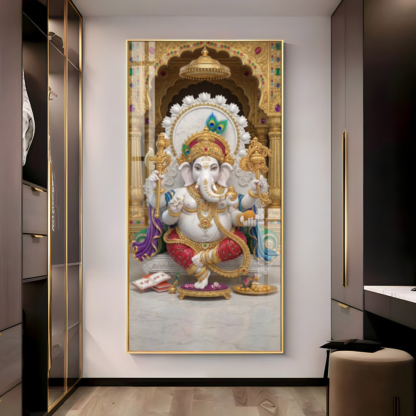 Elegant Lord Ganesh Ji Glass Finish Vertical Wall Art