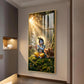 Lord Krishna Playing Flute In Garden Glass Finish Vertical Wall Art