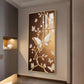 Golden Vines With White Butterflies Glass Finish Vertical Wall Art