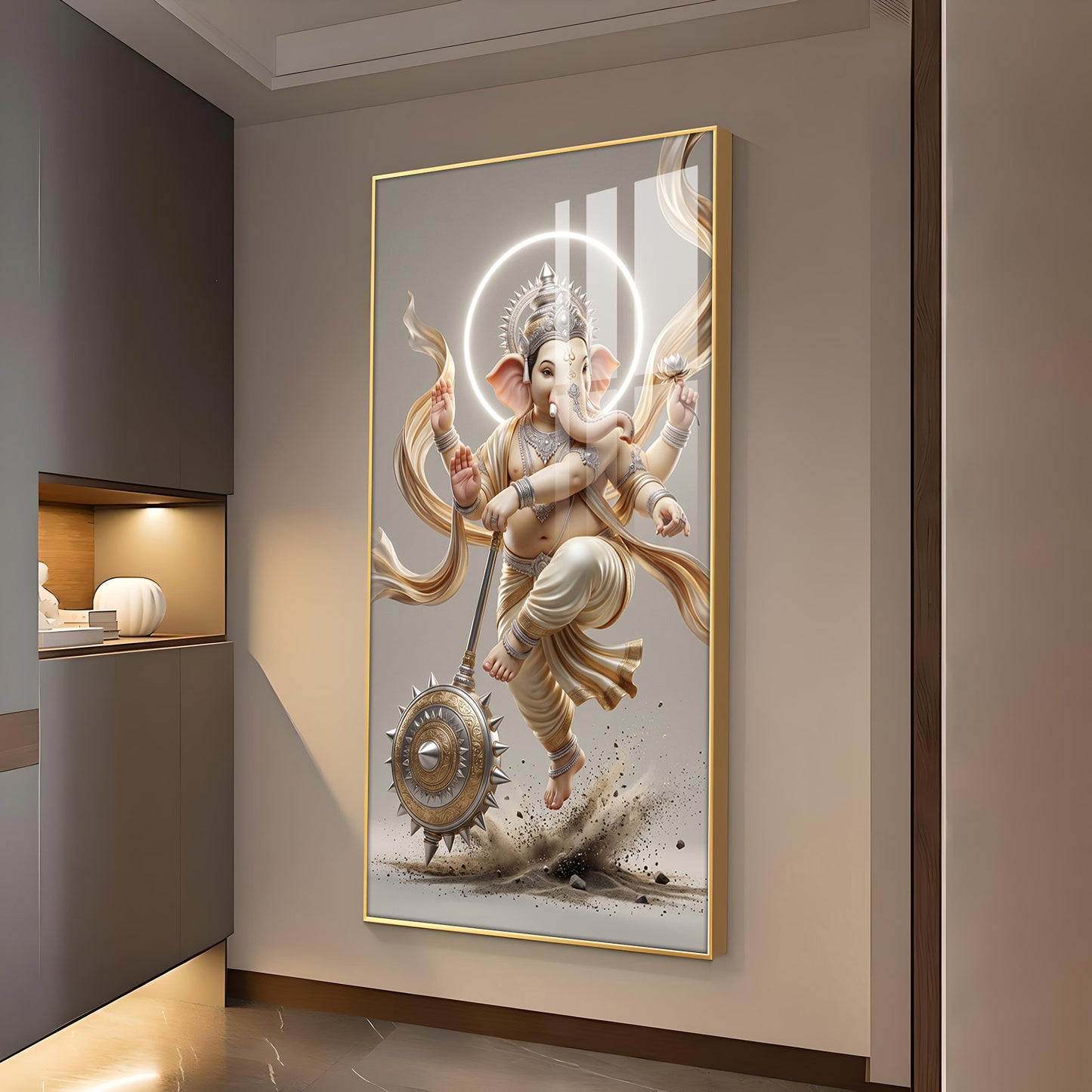 Divine Lord Ganesha ji Glass Finish Vertical Wall Art