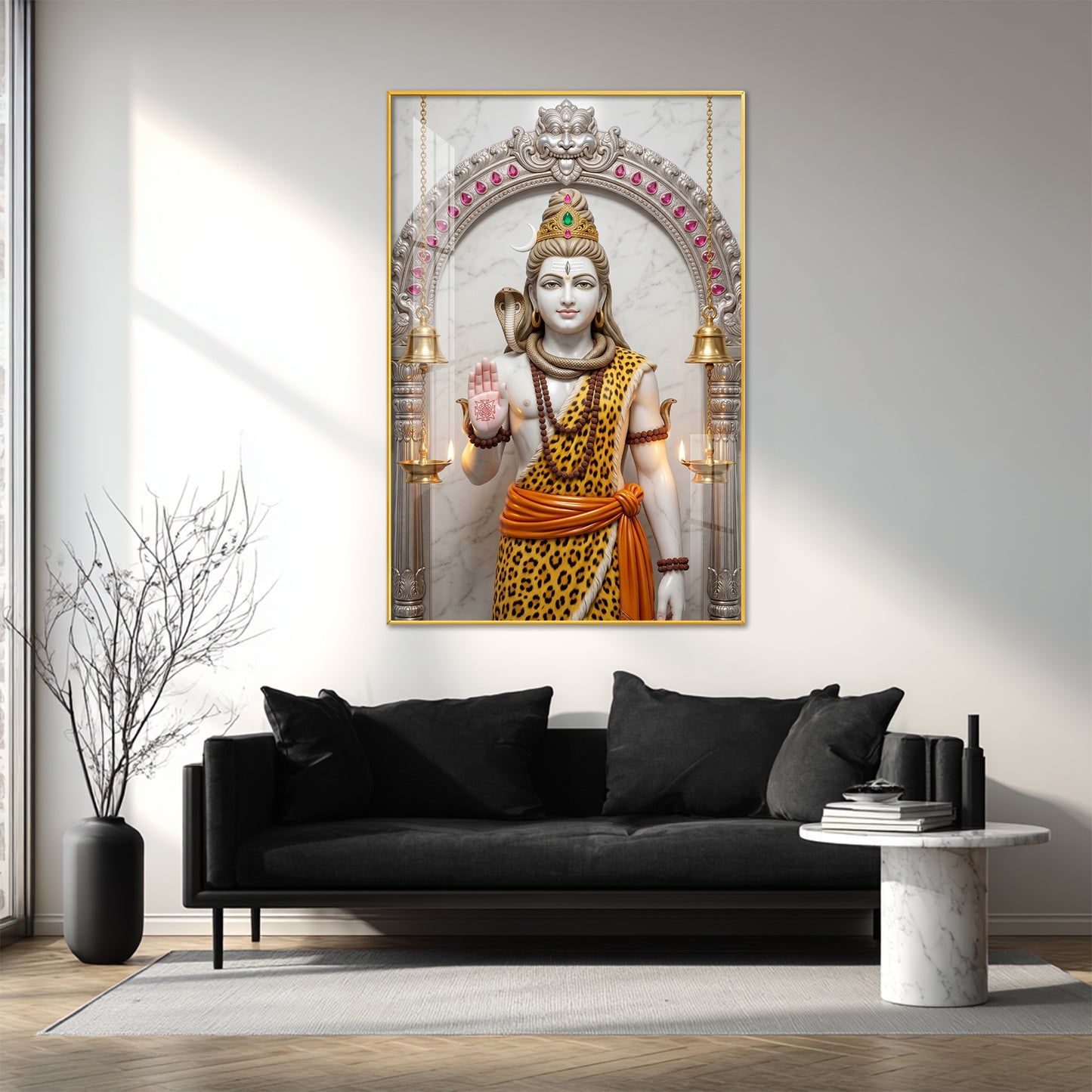 Lord Shiva In A Serene Pose Glass Finish Vertical Wall Art