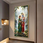Radha Krishna Divine Aura Glass Finish Vertical Wall Art