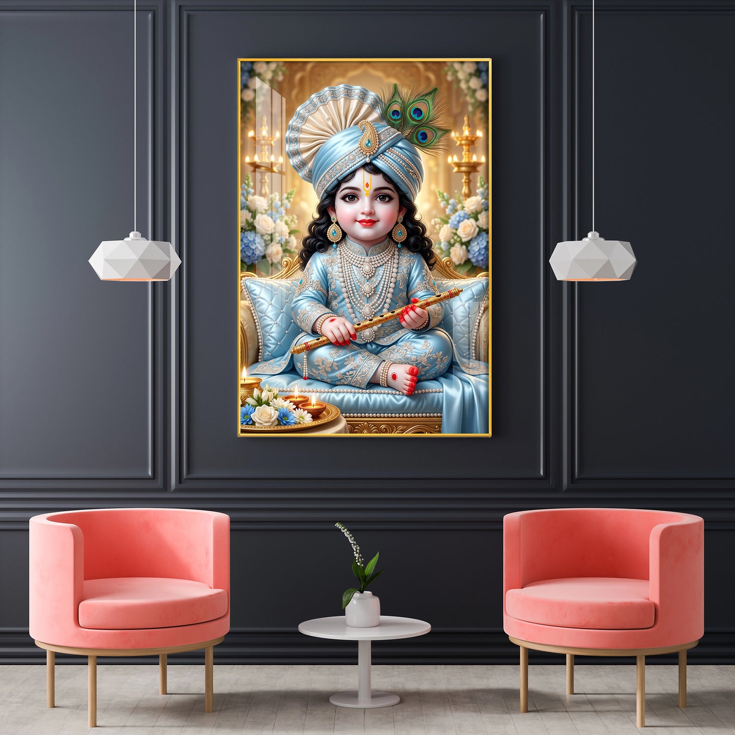 Lord Bal Gopal Glass Finish Vertical Wall Art