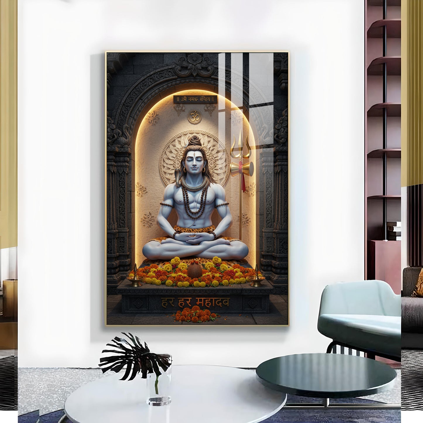 Lord Shiva In A Meditative Pose Glass Finish Vertical Wall Art