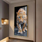 Wild Leopard With Blue Eyes Glass Finish Vertical Wall Art