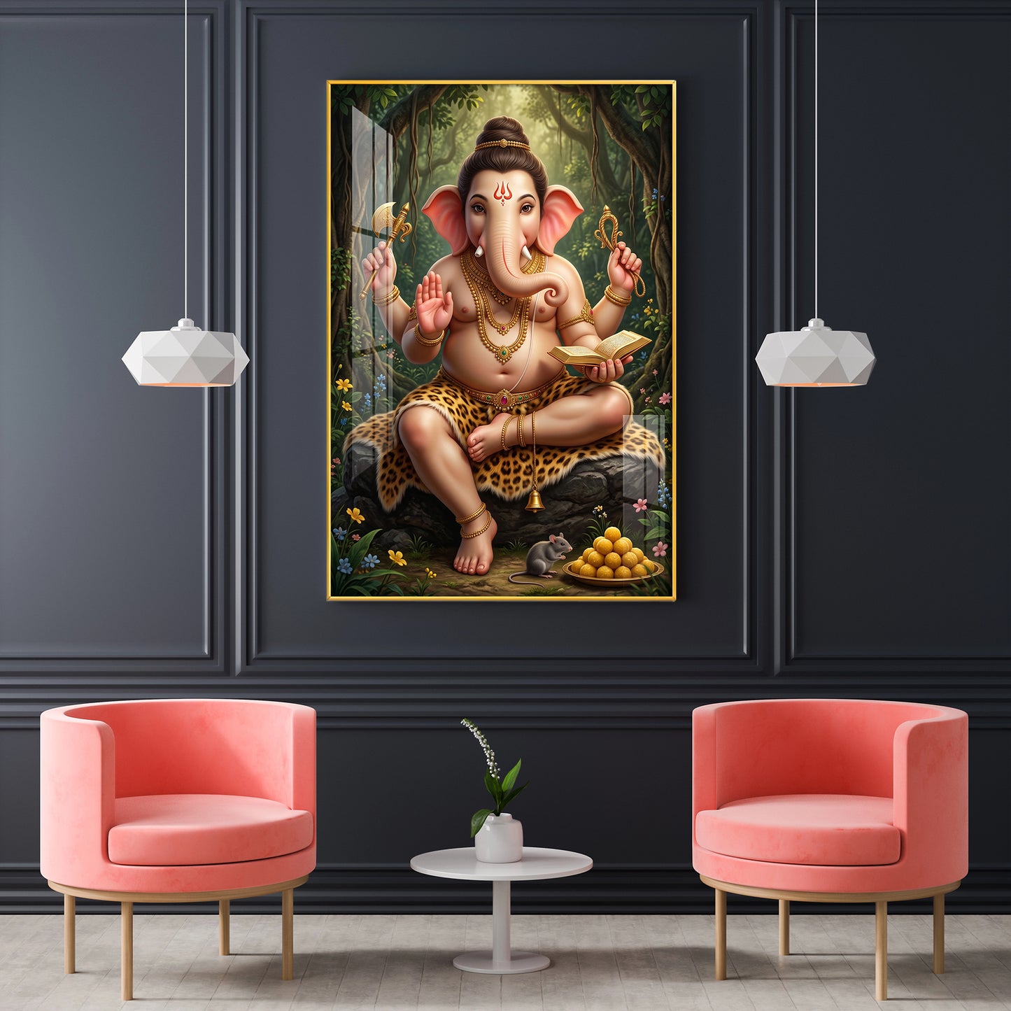 God Vighnaharta Glass Finish Vertical Wall Art