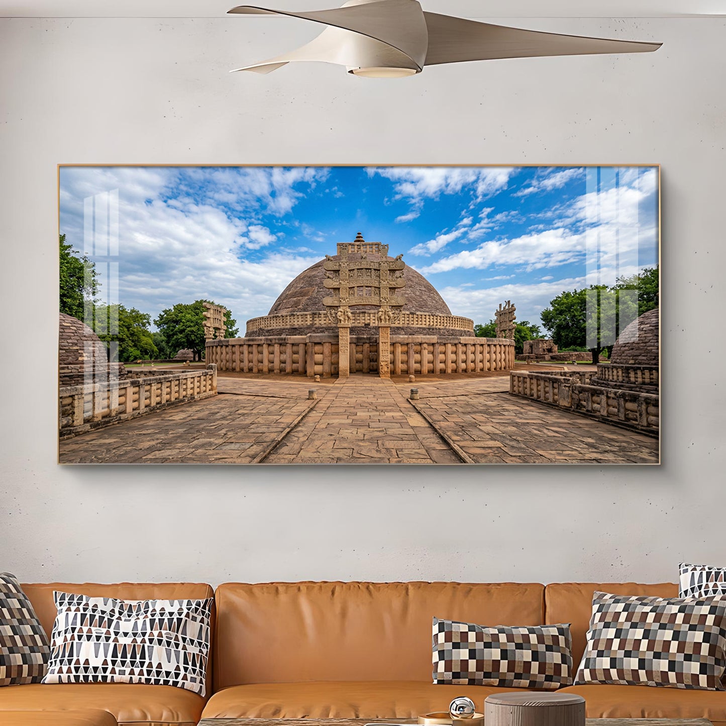 Stupa at Sanchi Glass Finish Horizontal Wall Art