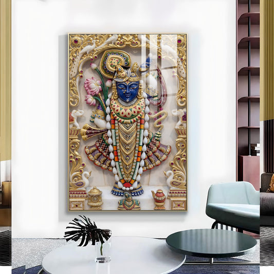 Shrinathji Maharaj Glass Finish Vertical Wall Art
