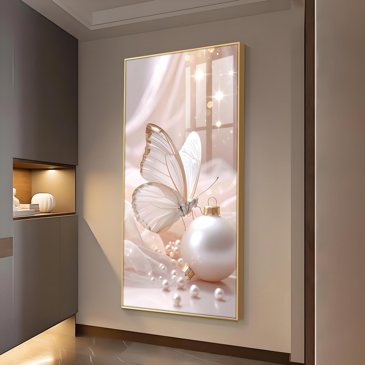 Beautiful Butterfly Glass Finish Vertical Wall Art