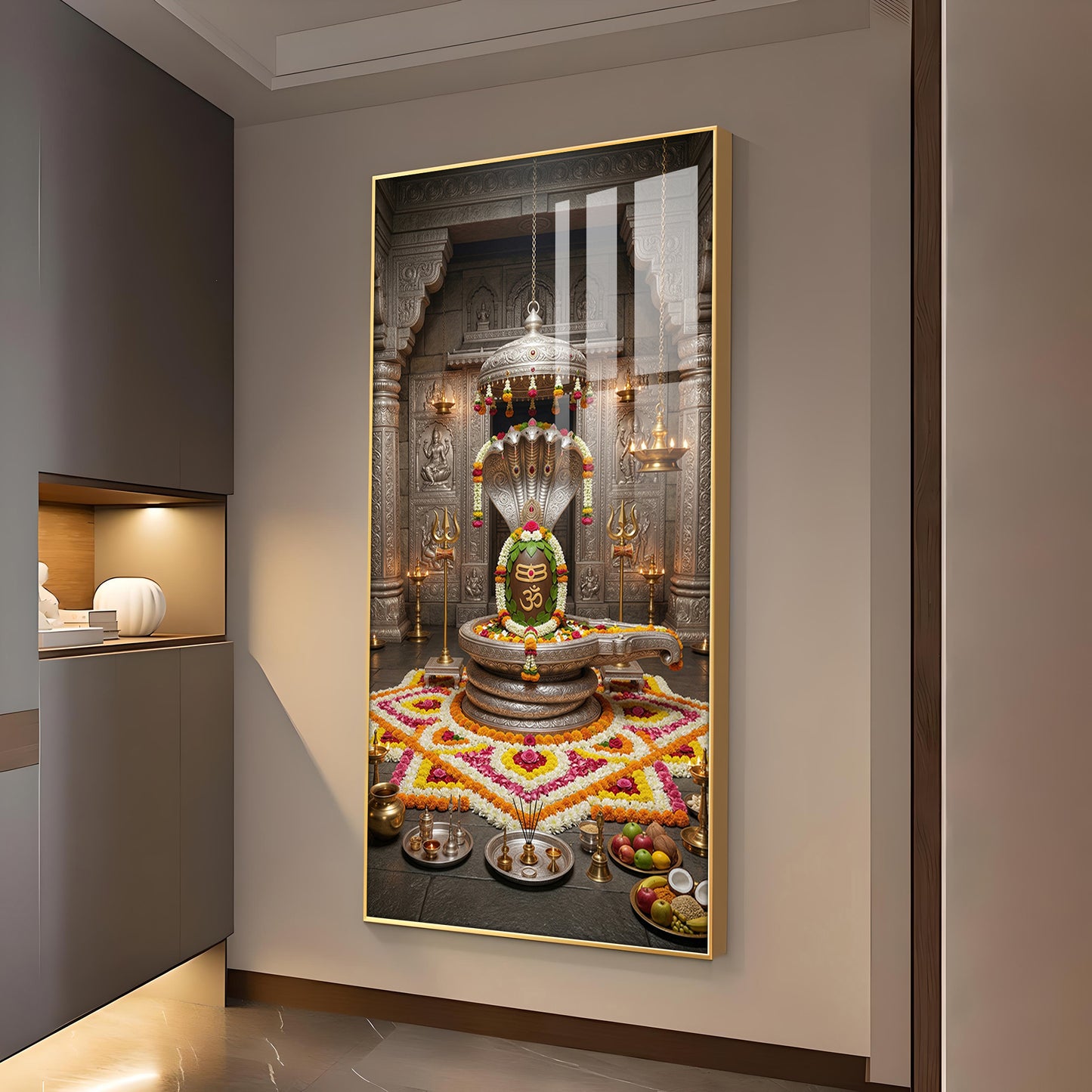 Divine Omkareshwar Jyotirlinga Glass Finish Vertical Wall Art