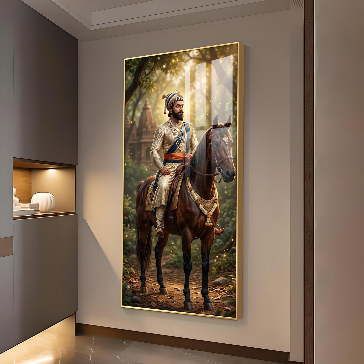 Maratha Shivaji Maharaj Glass Finish Vertical Wall Art