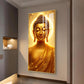 Golden Meditating Buddha Glass Finish Vertical Wall Art