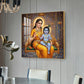 Little Kanha With Yashoda Maa Glass Finish Square Wall Art