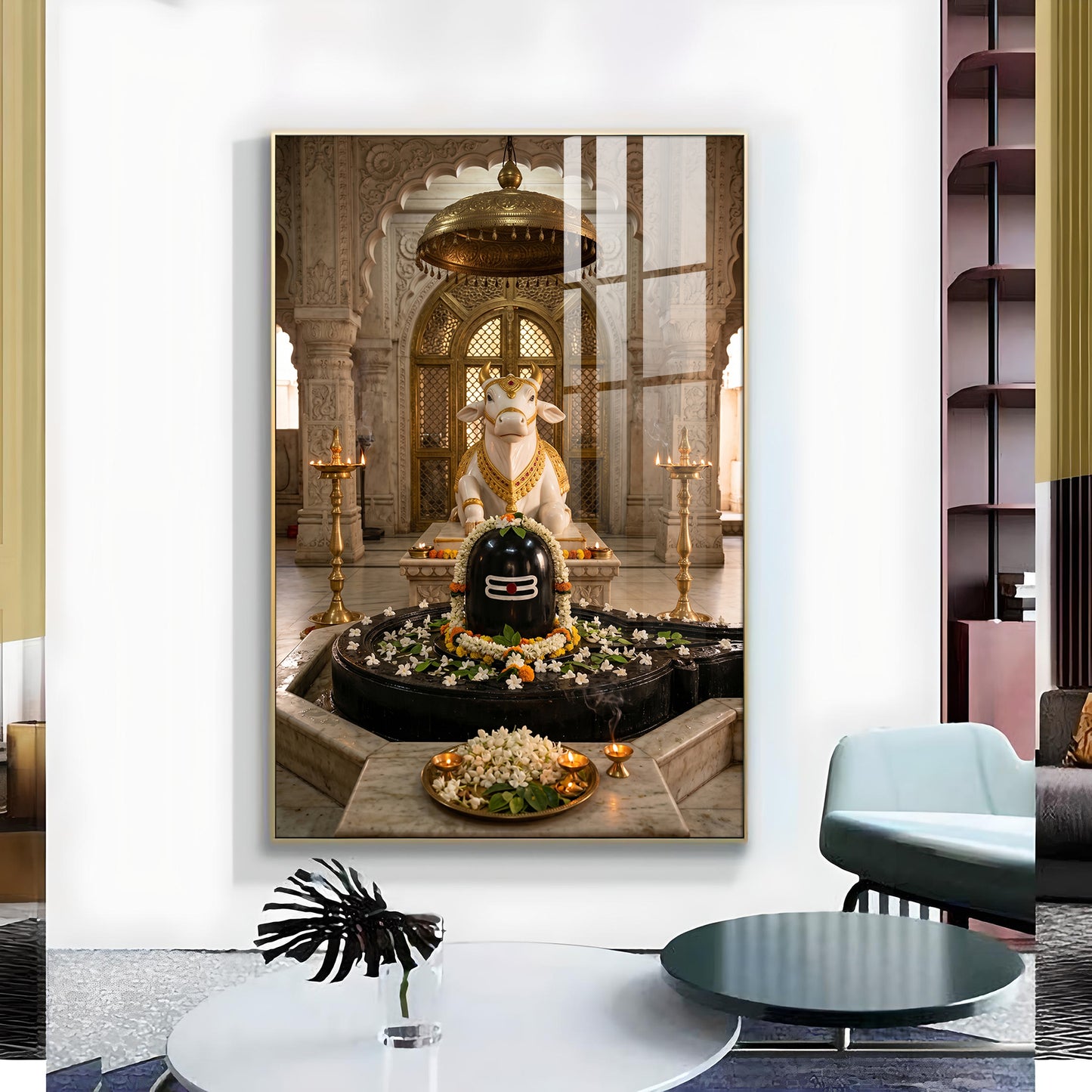 Hindu God Shiva Lingam Glass Finish Vertical Wall Art