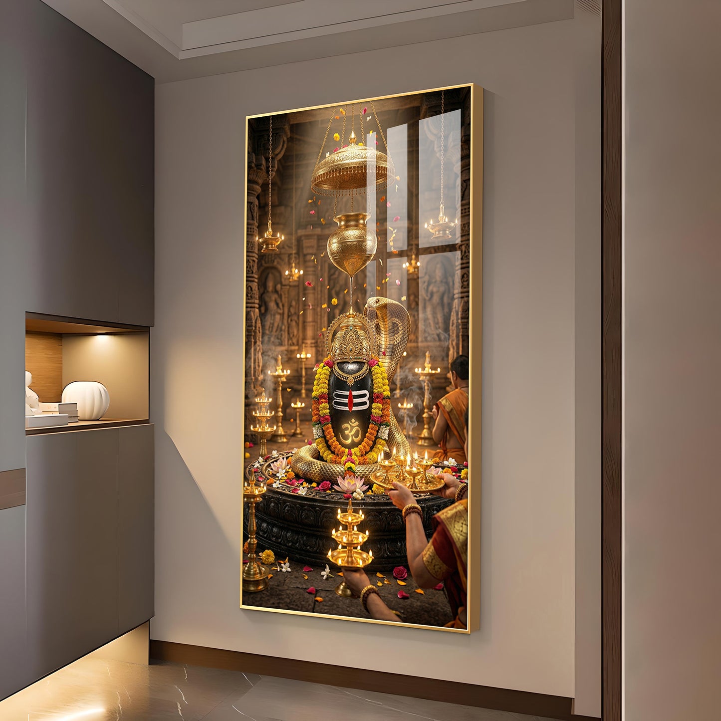 Jai Shiv Shankar Glass Finish Vertical Wall Art