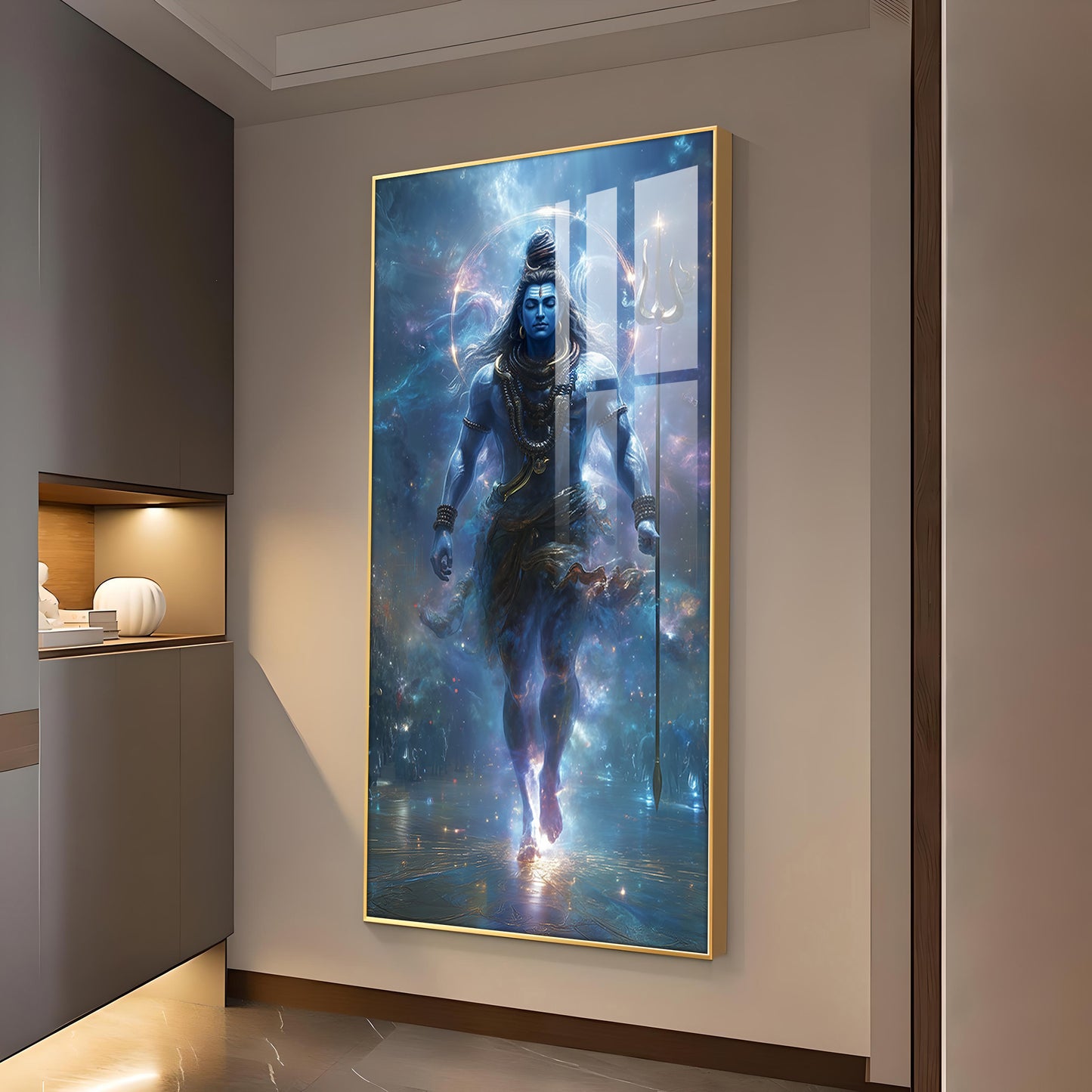 God Bholenath Glass Finish Vertical Wall Art