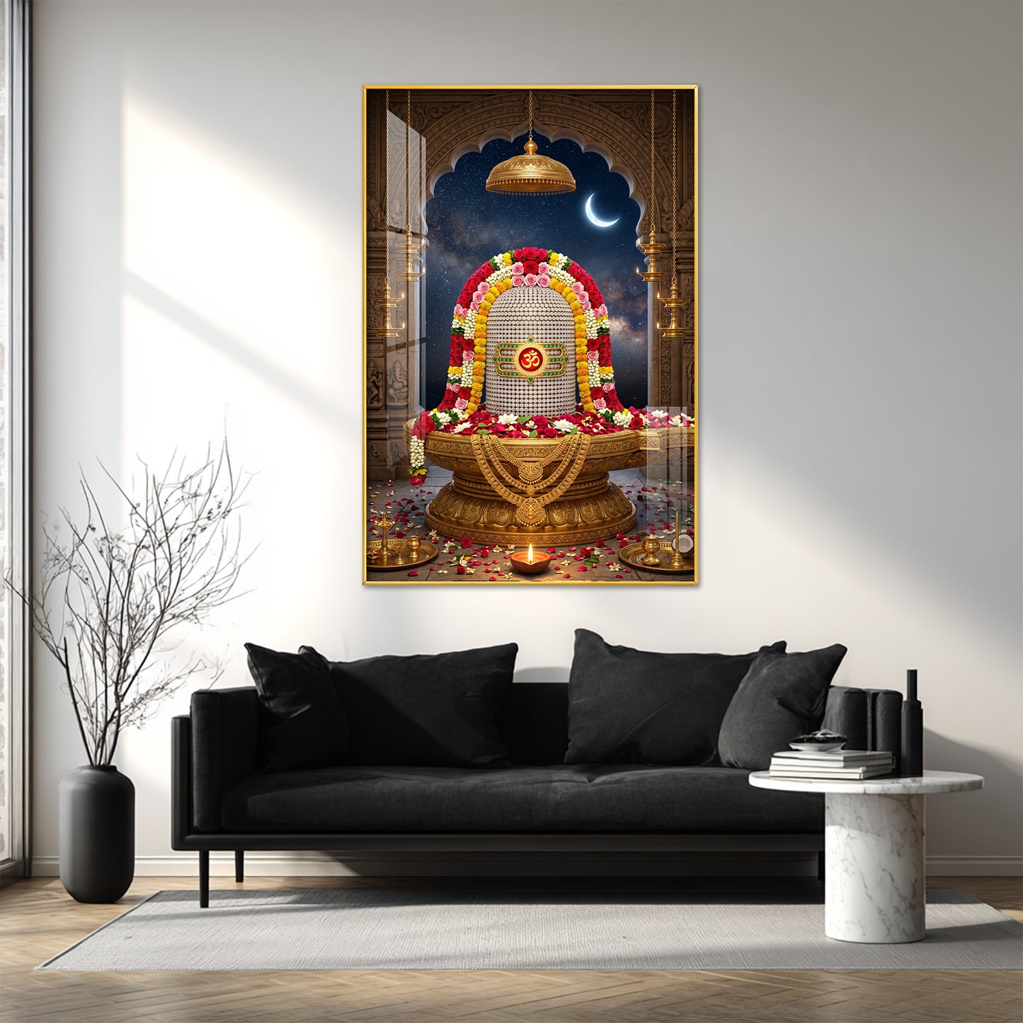 Lord Shiva Lingam Glass Finish Vertical Wall Art