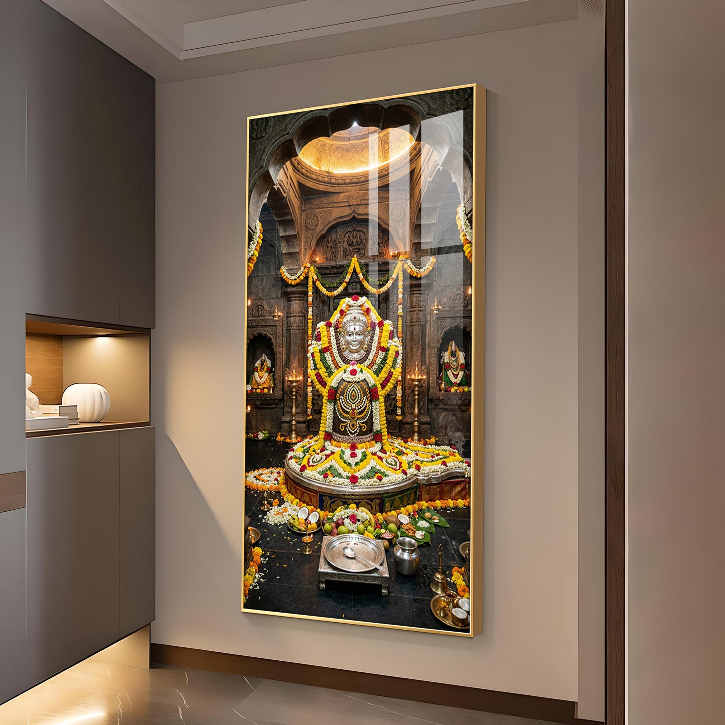 Divine Mallikarjuna Jyotirlinga Glass Finish Vertical Wall Art