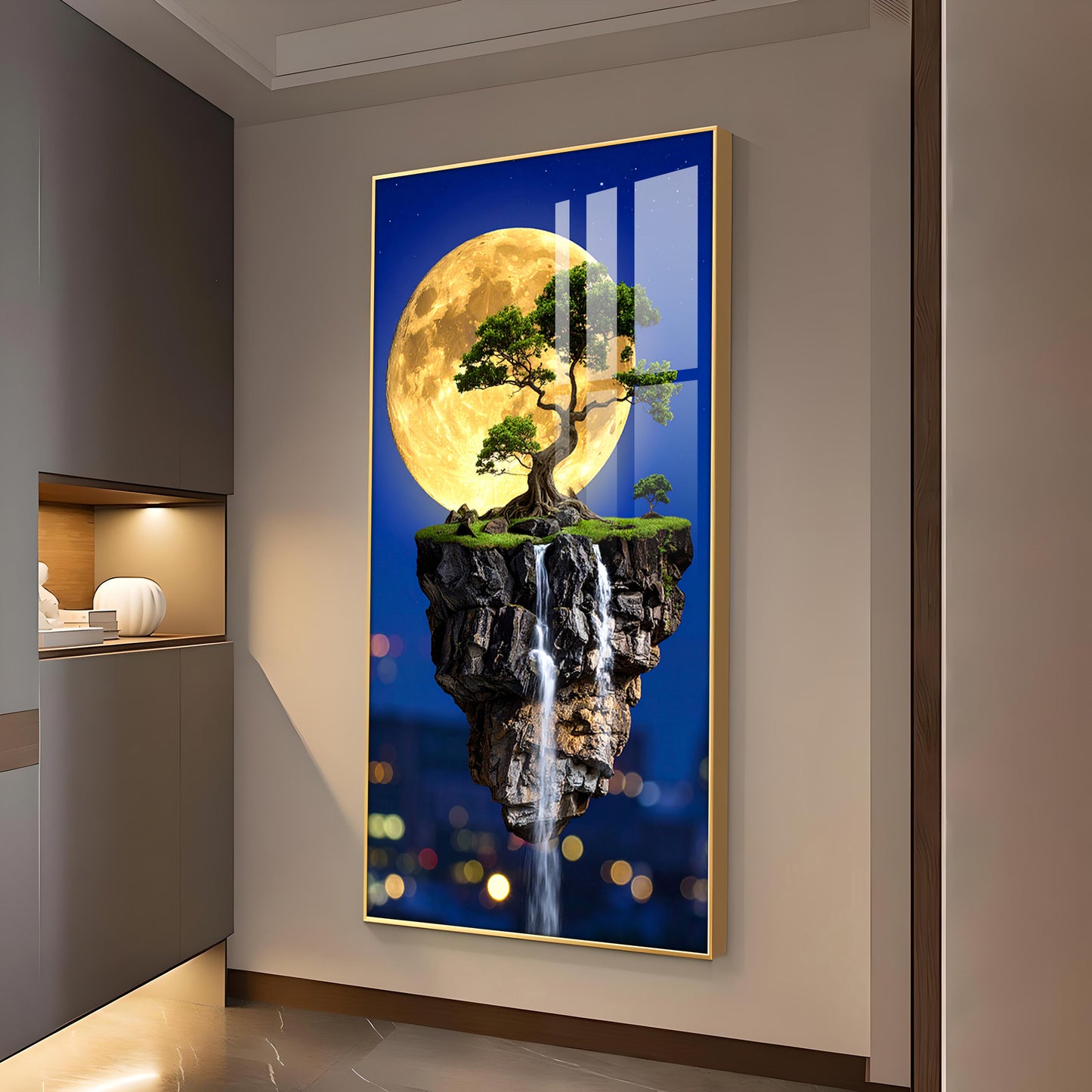 Dreamy Waterfall Escape Glass Finish Vertical Wall Art