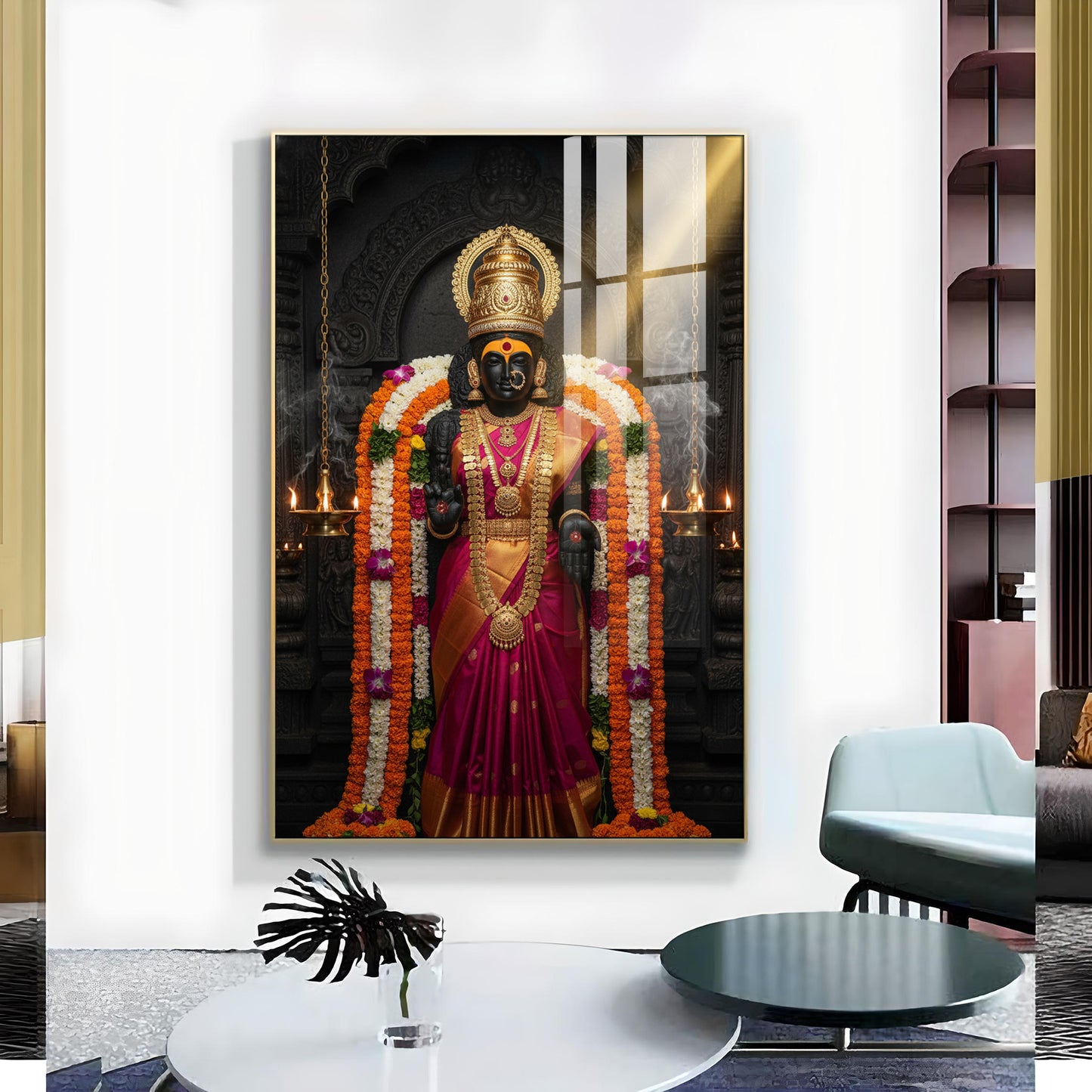 Goddess Annapoorna Devi Glass Finish Vertical Wall Art