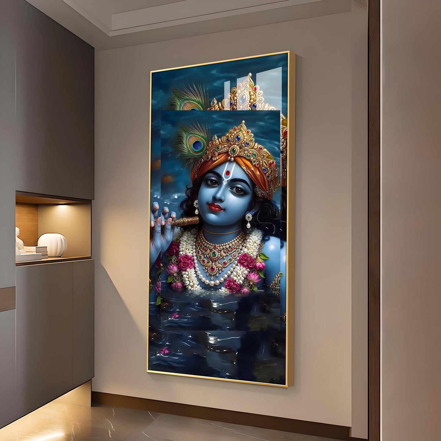 Shri Banke Bihari Glass Finish Vertical Wall Art