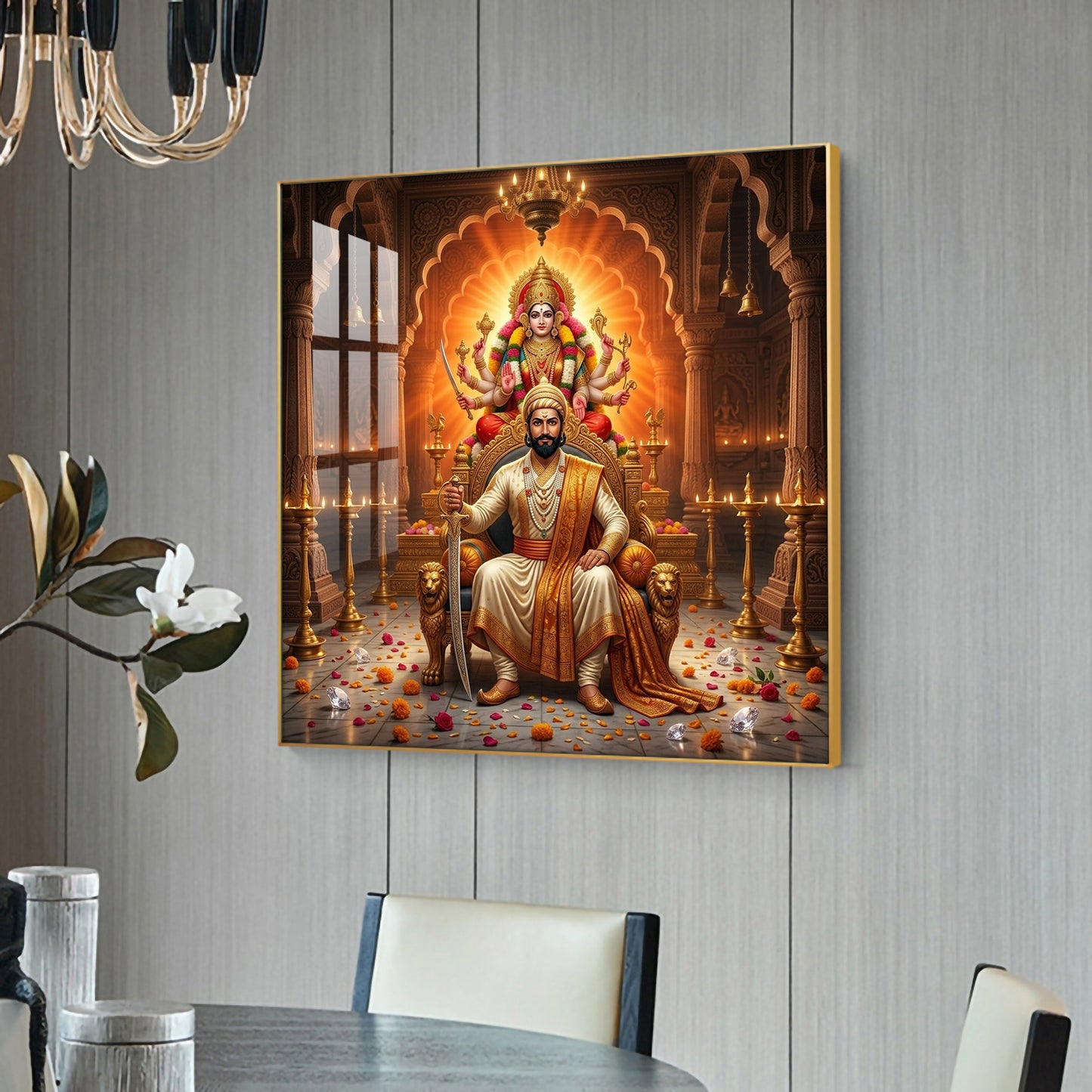 Shivaji Maharaj With Maa Durga Glass Finish Square Wall Art