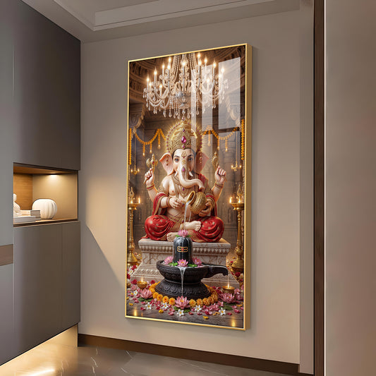 Ganpati Bappa Glass Finish Vertical Wall Art