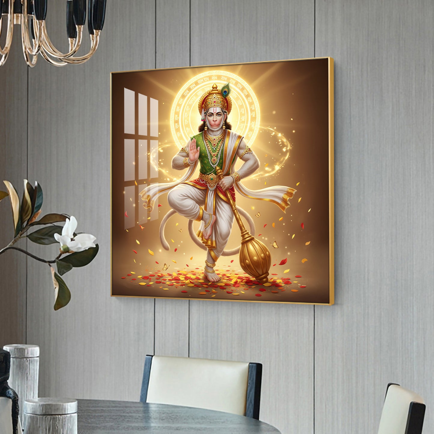 God Hanuman Ji Glass Finish Square Wall Art