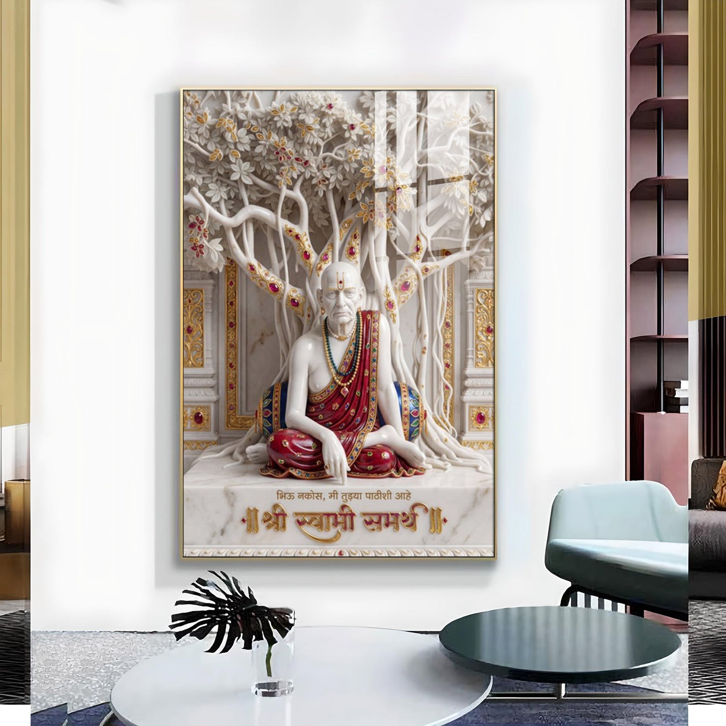 Hindu Saint Shree Swami Samarth Glass Finish Vertical Wall Art
