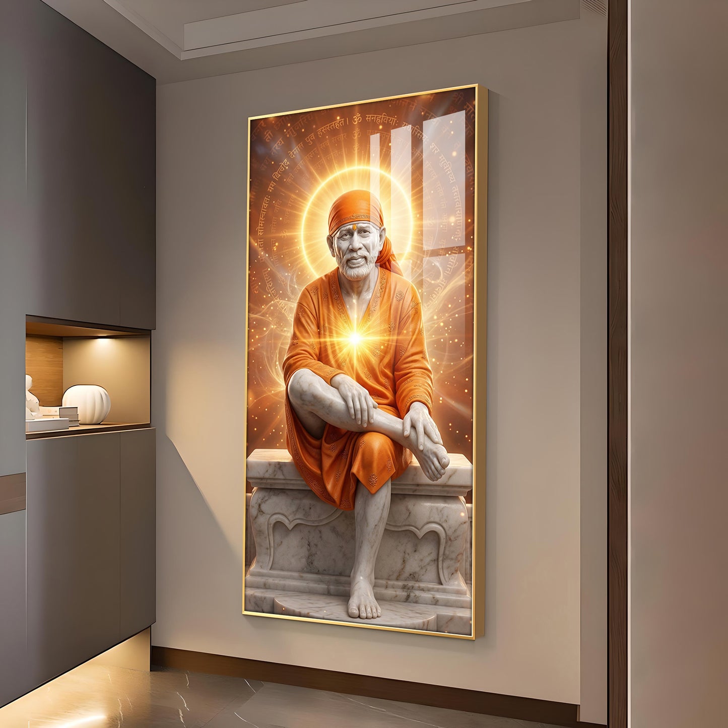 Sai Baba's Grace Glass Finish Vertical Wall Art