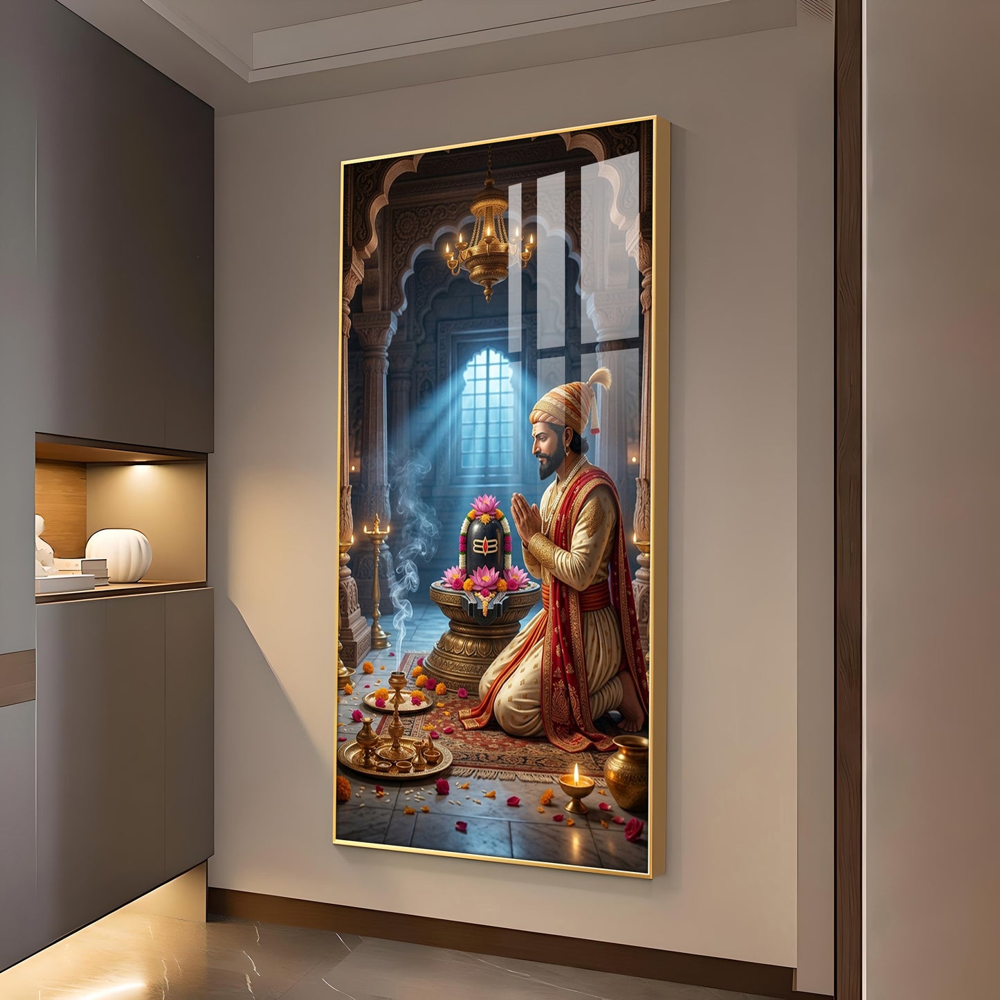Chhatrapati Shivaji Maharaj WIth Lord Shiva Glass Finish Vertical Wall Art