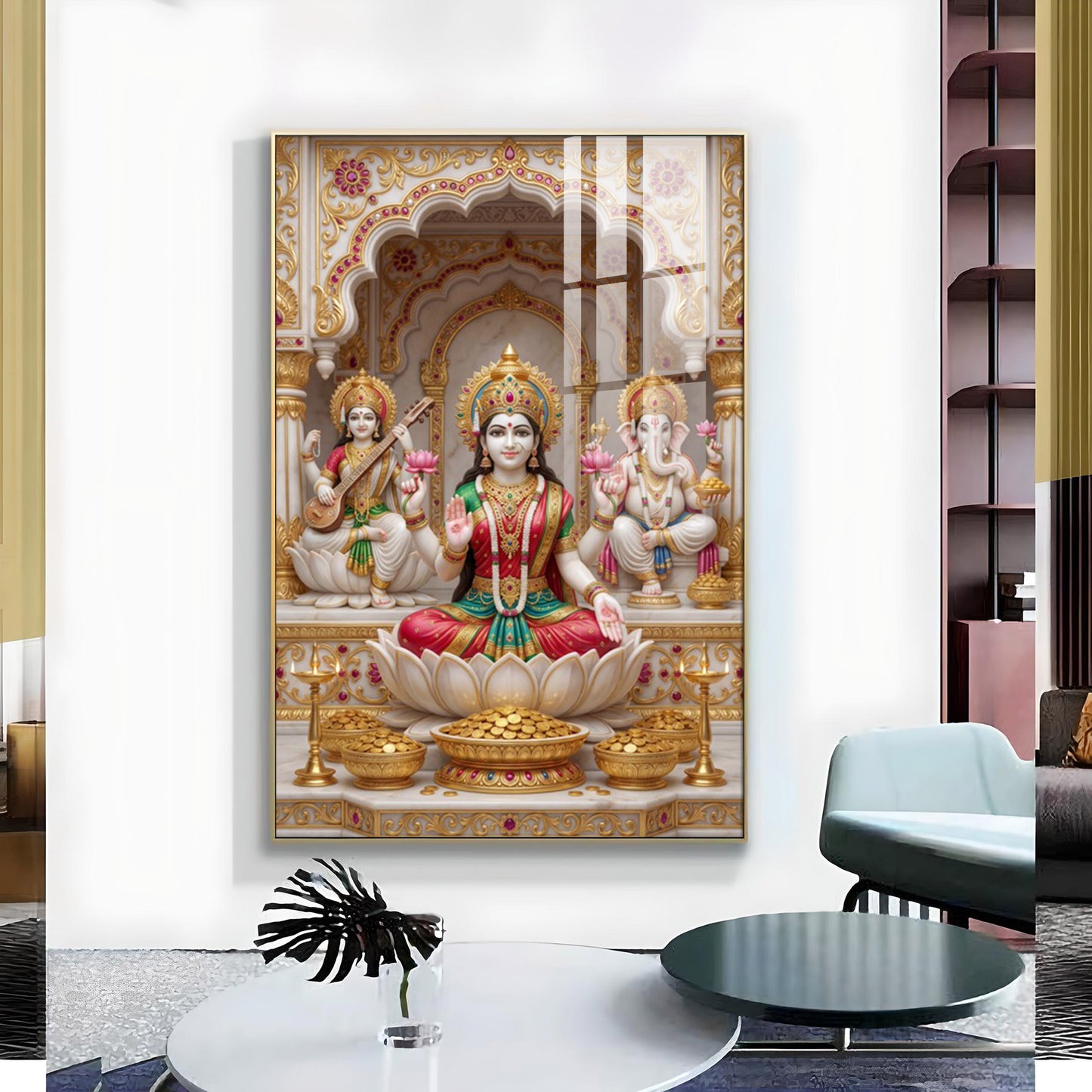 Religious Maa Laxmi Glass Finish Vertical Wall Art