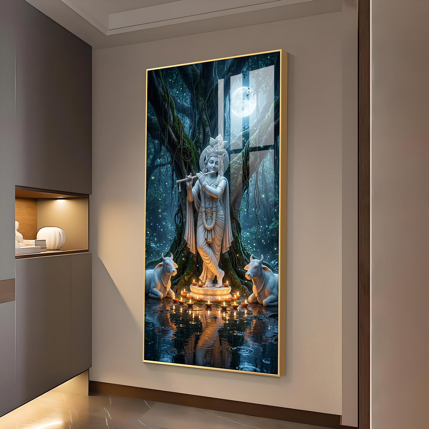 God Shree Krishna Glass Finish Vertical Wall Art