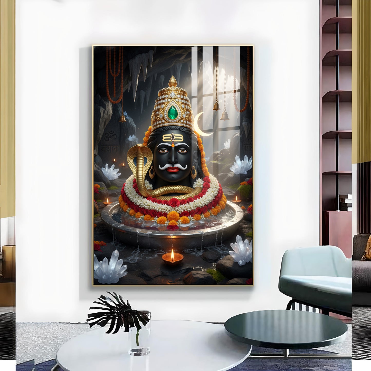 Lord Mahakal Glass Finish Vertical Wall Art