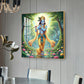 Lord Krishna With Blue Skin Glass Finish Square Wall Art