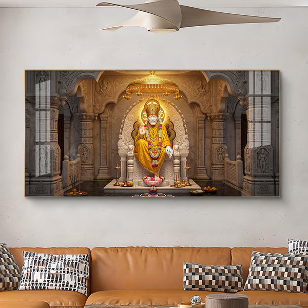 Divine Sai Baba Glass Finish Horizontal Wall Art