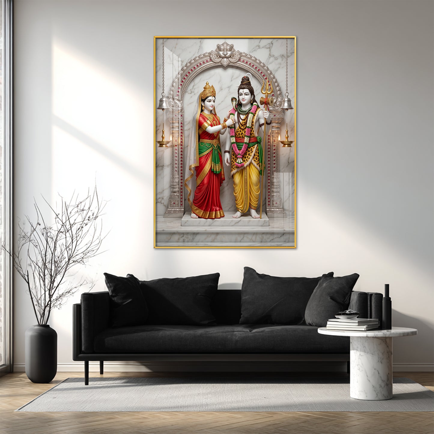 Lord Shiva & Goddess Parvati Glass Finish Vertical Wall Art
